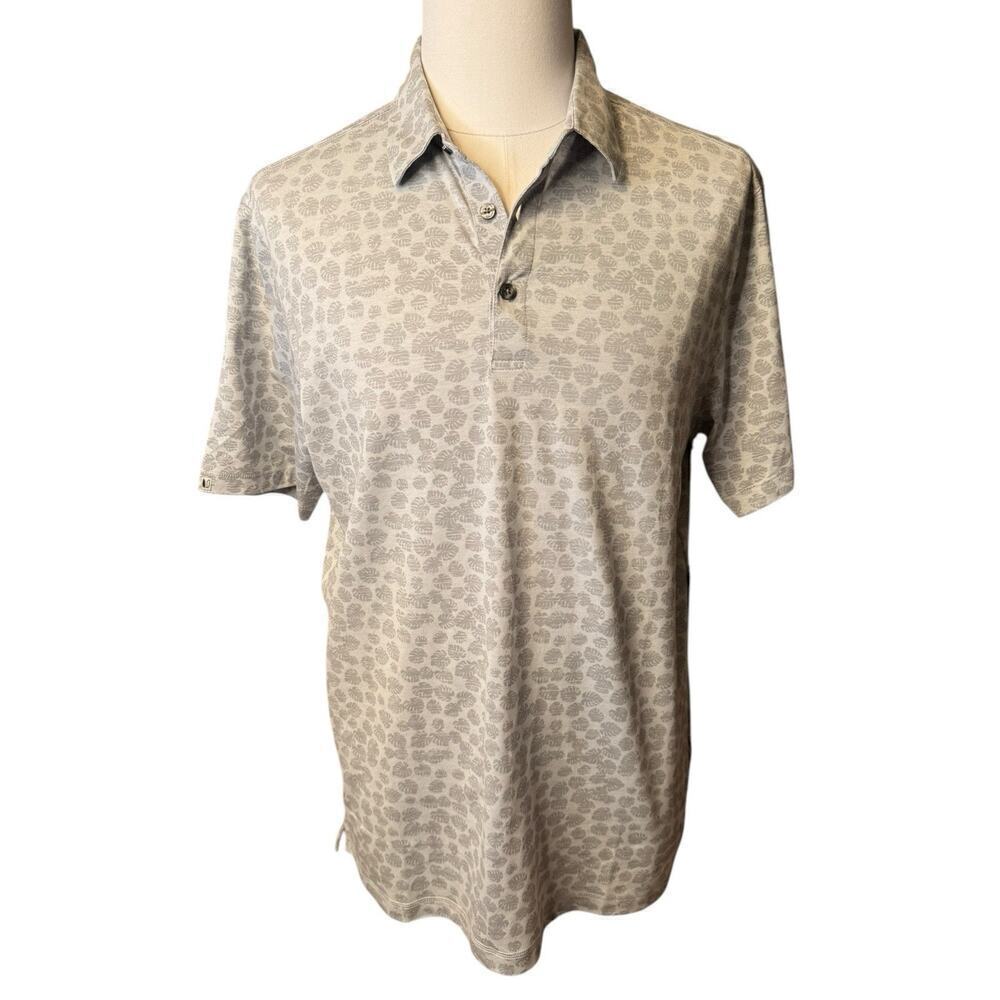 Linksoul NEW Golf Large Palm Leaves Polo Shirt Casual Stretch Dark Gray